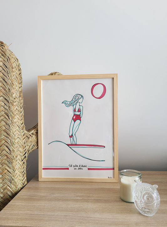 Dessin LONGBOARD BORDEAUX/ TURQUOISE